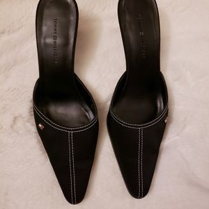 Tommy Hilfiger black backless heels, size 9.5